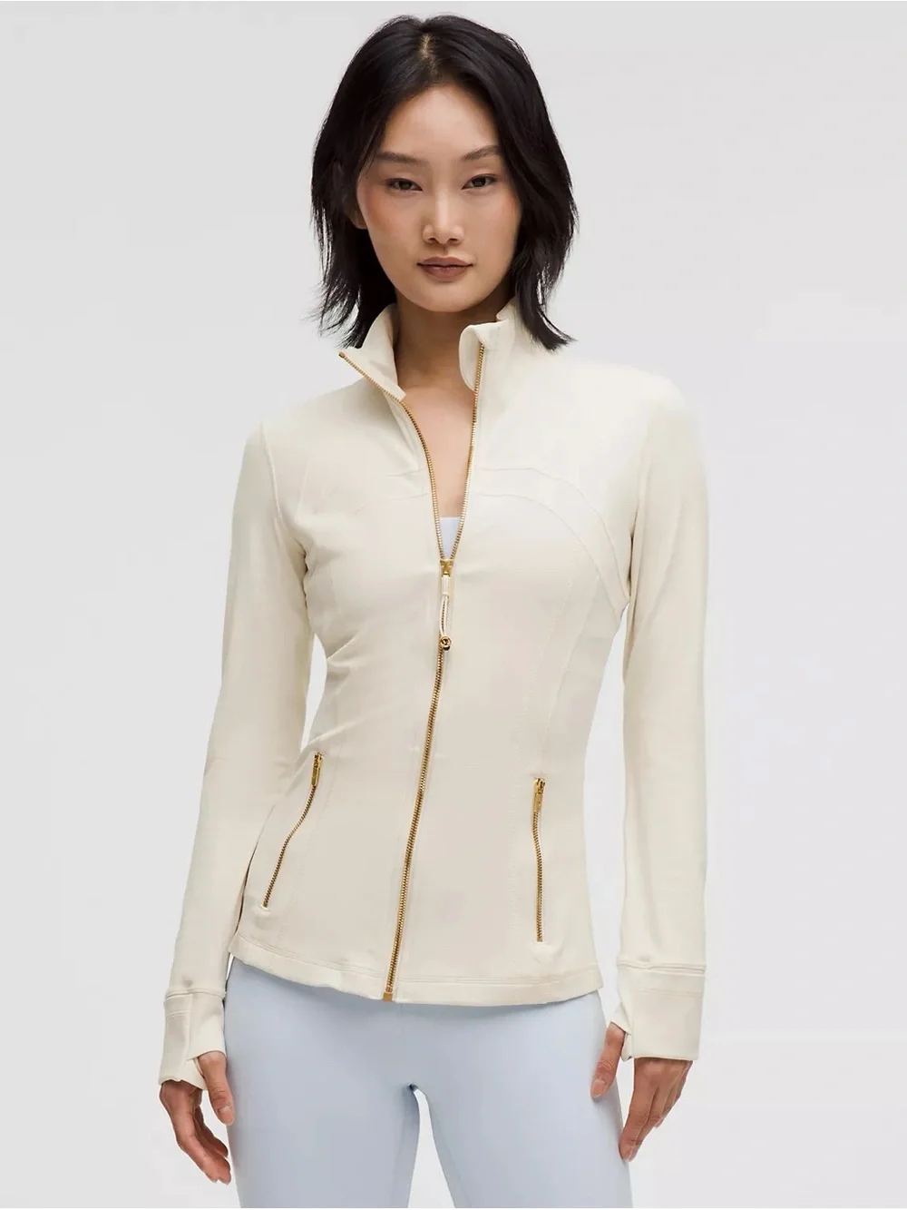 lululemon athletica Cream Bomber-Style Zip Jacket with Gold Hardware